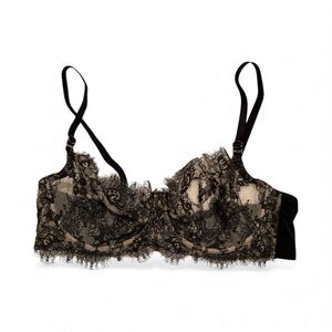 Free People 36C Black & Tan lace bra - satin stretch material in back